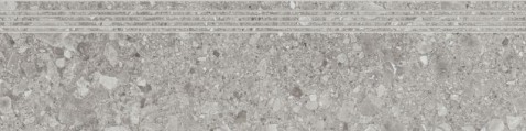 RAKO RAVE schodovka DCPVD900 Grit 120x30 šedá v designu kamene s přírodními oblázky
